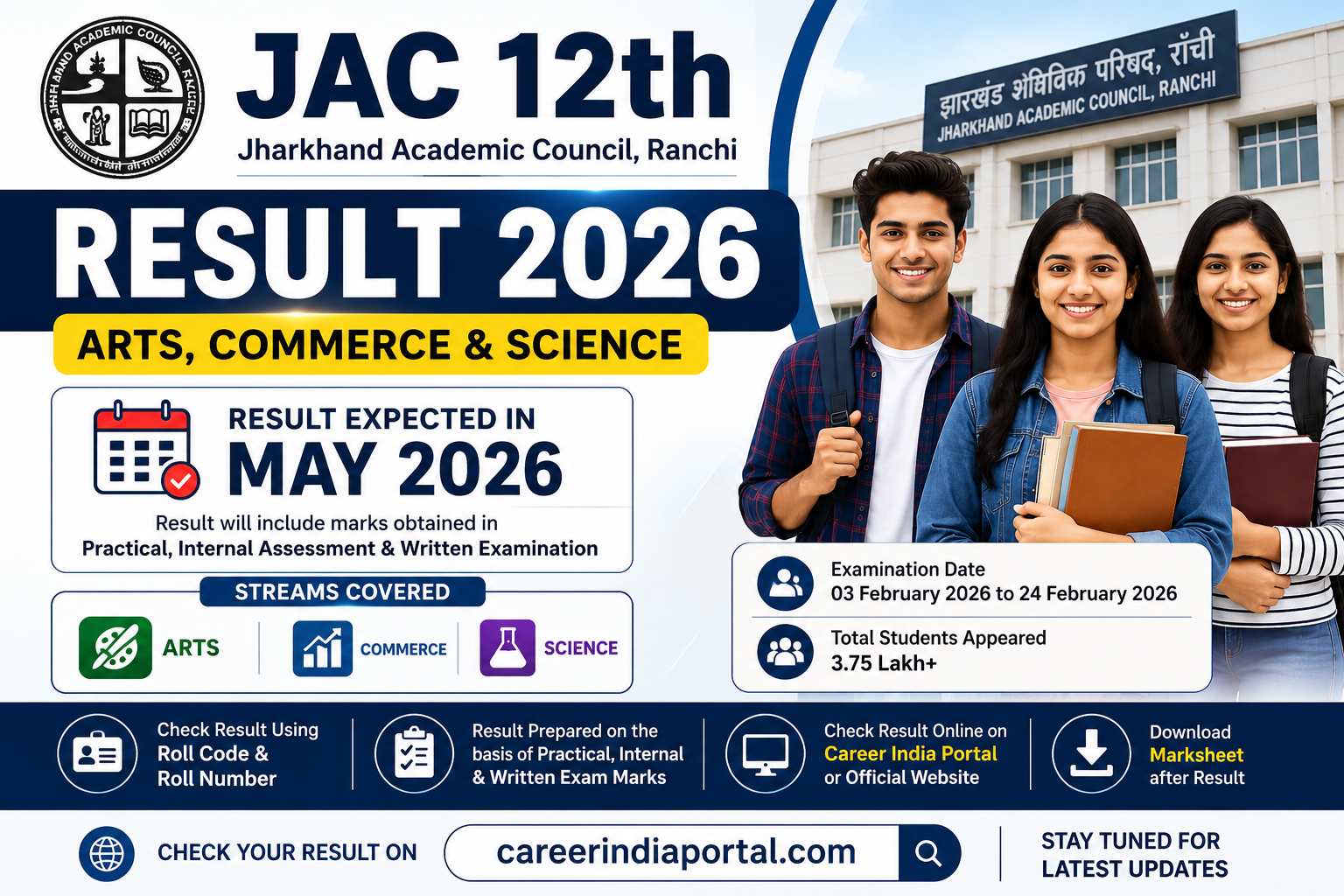 JAC 12th Result 2026 Arts Commerce Science Result Download Link