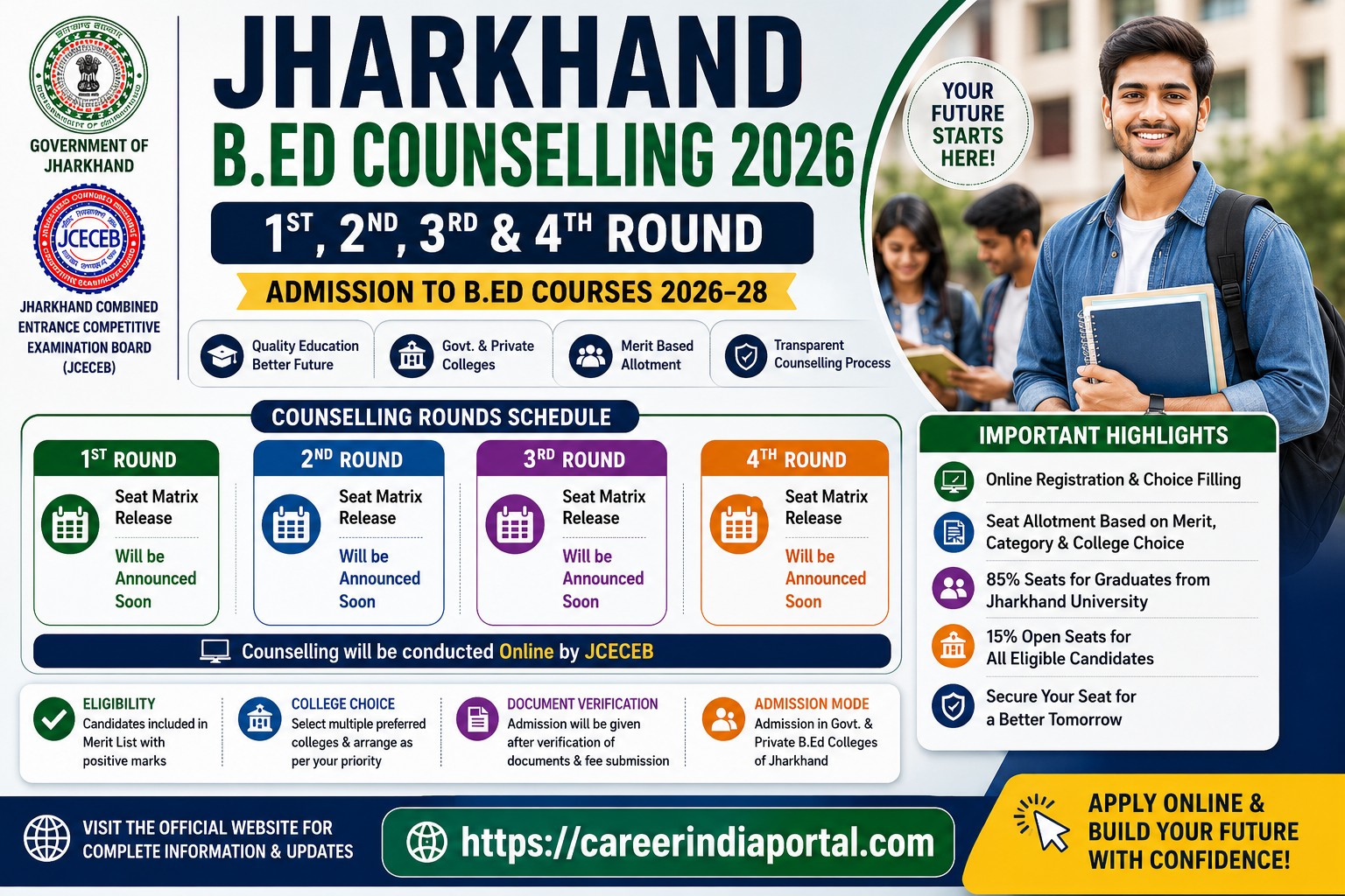 Jharkhand B.Ed Counselling 2026 – 1st, 2nd, 3rd & 4th Round